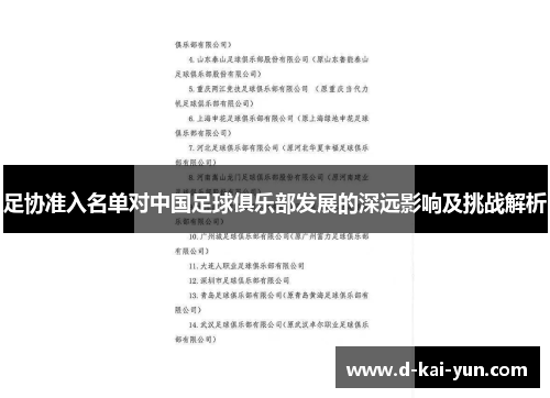 足协准入名单对中国足球俱乐部发展的深远影响及挑战解析